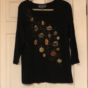 Karen Scott Autumn Harvest Black Long Sleeve Tee